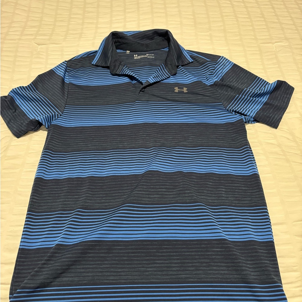 Under Armour Men's Striped Golf Polo in Navy and Light Blue